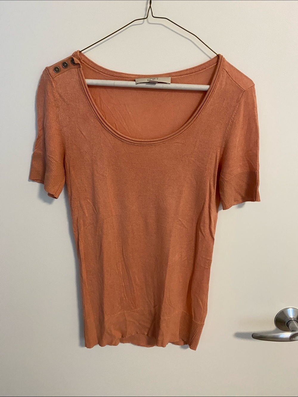 LOFT Short Sleeve Scoop Neck Top in Coral